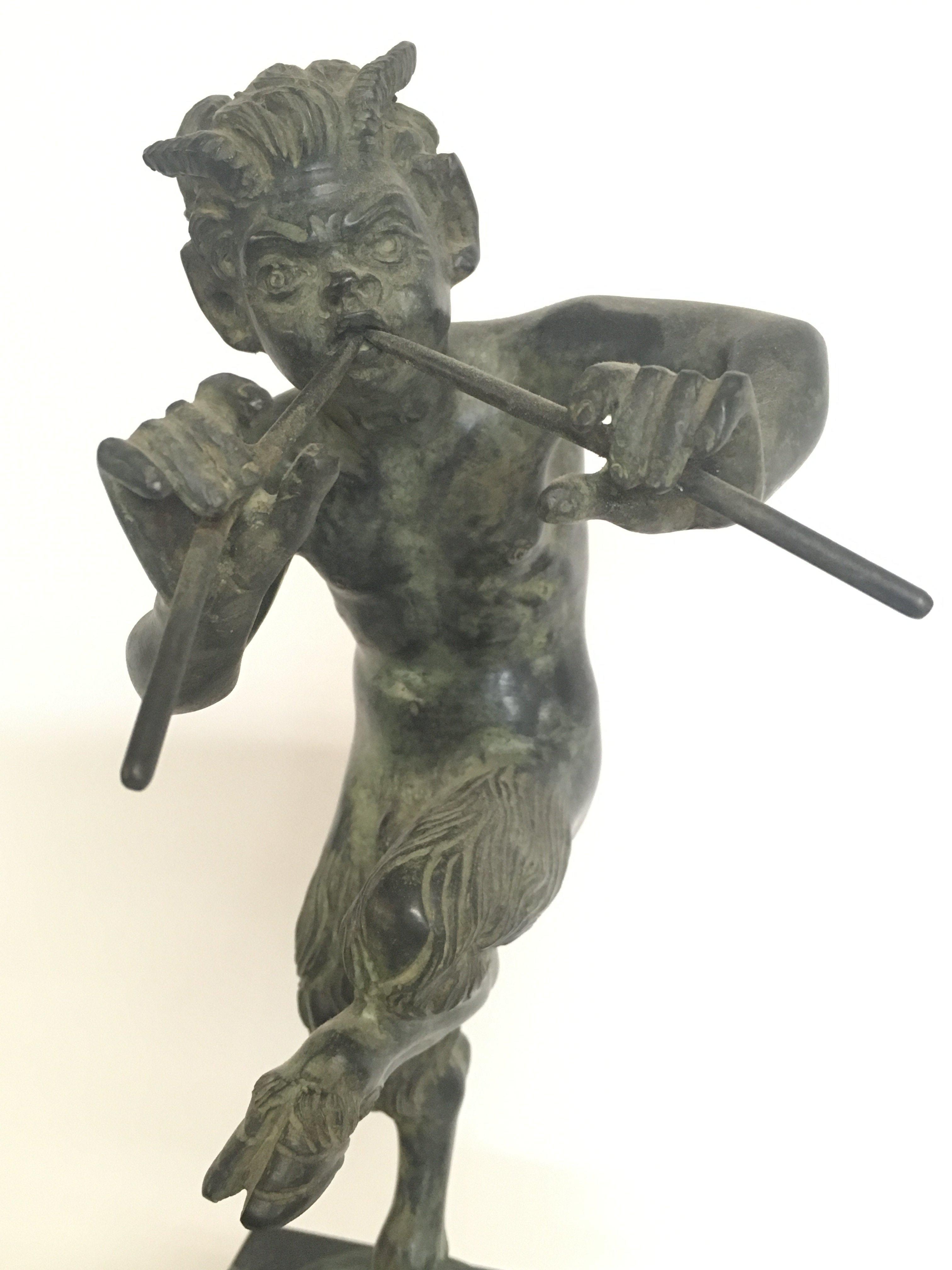 A bronze figure of Pan on a marble base, 42cm tall - Image 2 of 4