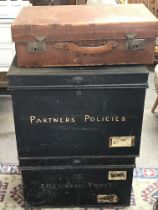 Vintage trunks and a leather case. This lot cannot