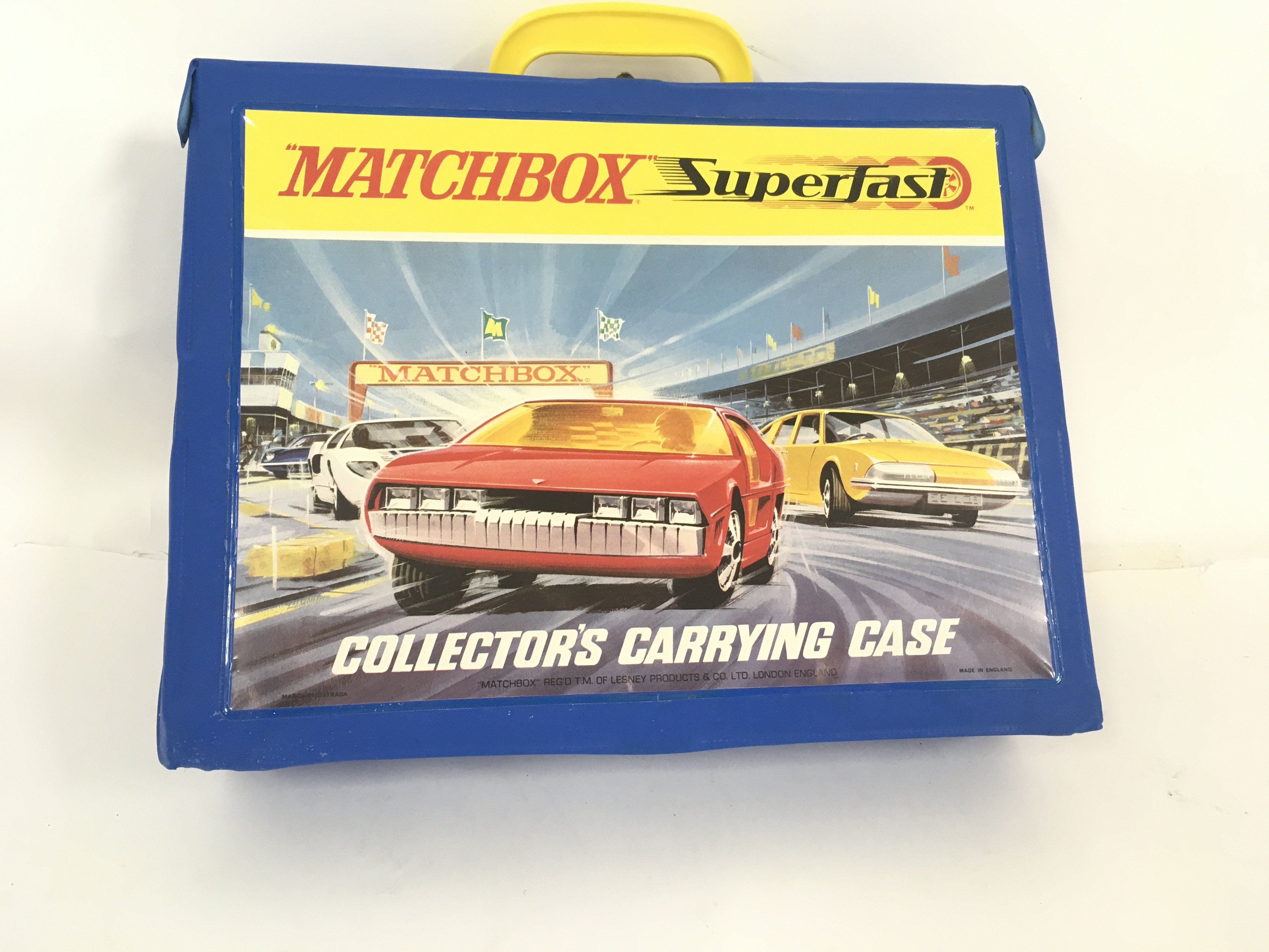 A collection of Matchbox Superfast in carrying cas