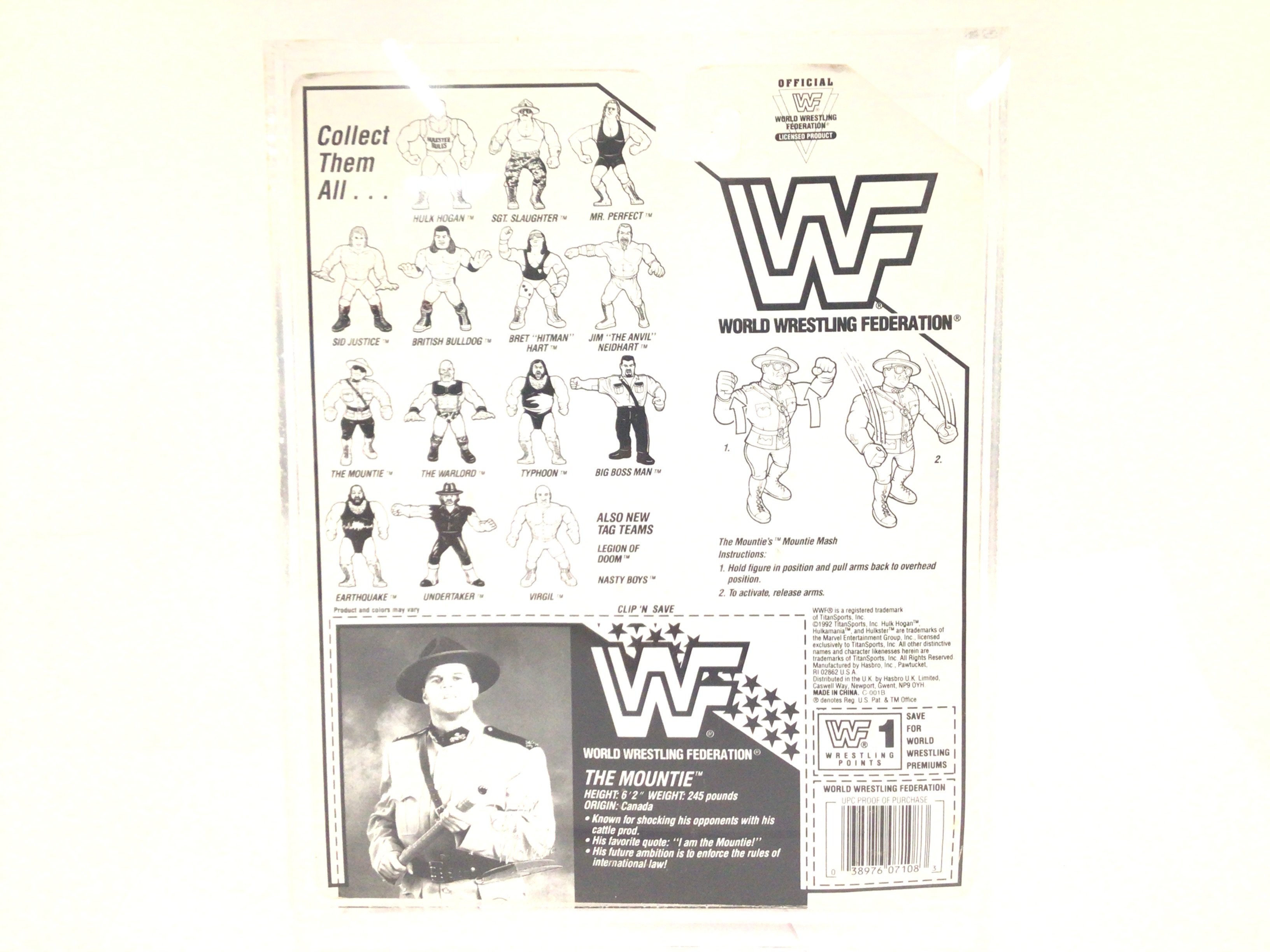 A Carded WWF The Mountie Figure With Cattle Prod. In Acrylic Case 1992. By Hasbro. - Image 2 of 2