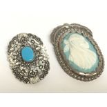 Native American silver cameo pendant and turquoise