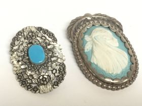Native American silver cameo pendant and turquoise