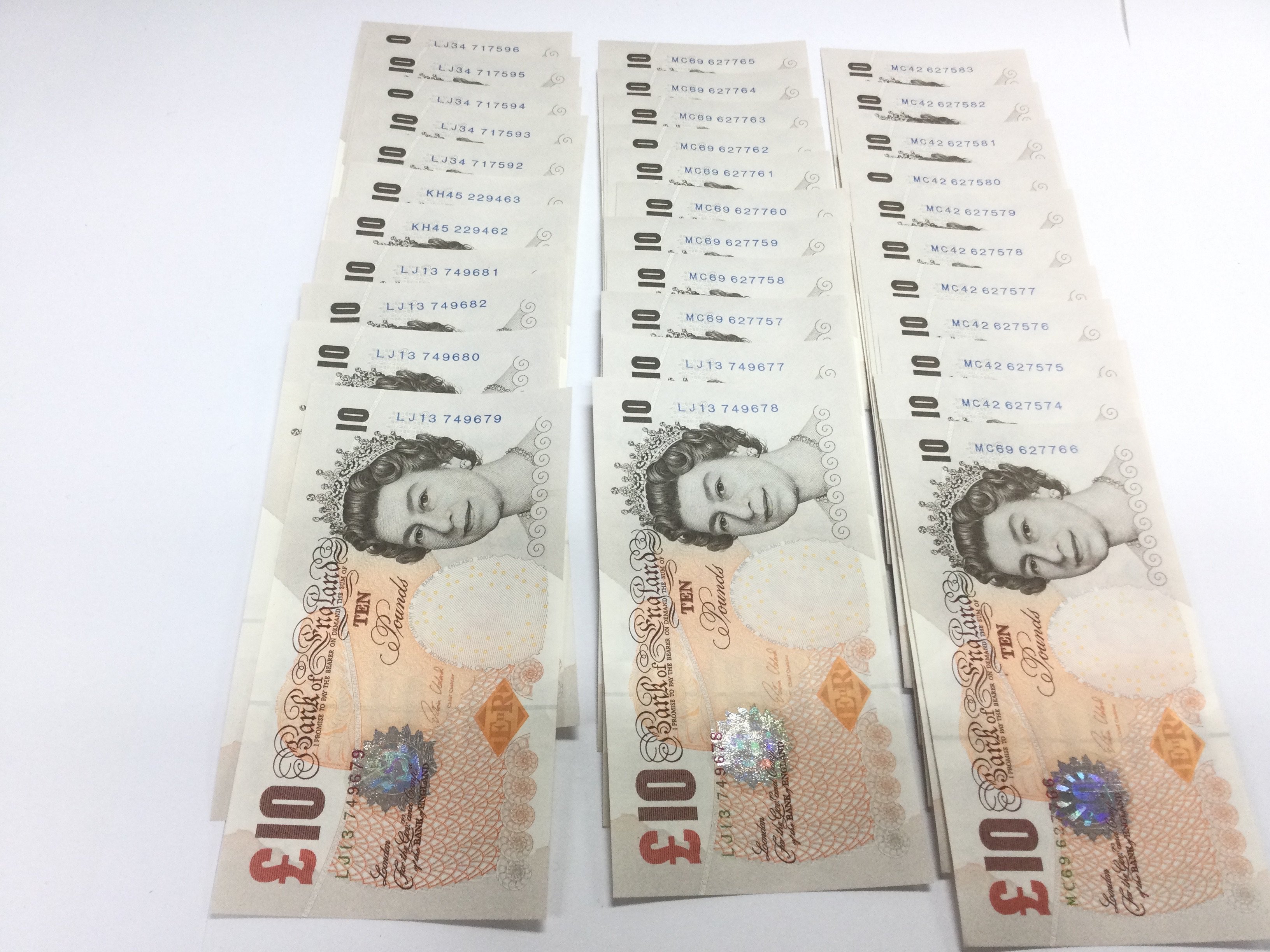 A collection of thirty three uncirculated Â£10 GB