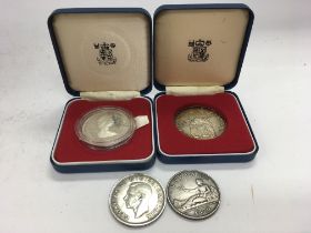 1870 5 pesetas, 1937 crown & 2 silver commemorativ