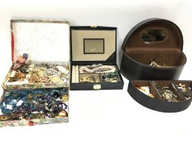 Three boxes of costume jewellery including watches
