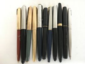 A collection of vintage parker 51s and 61s pens. P