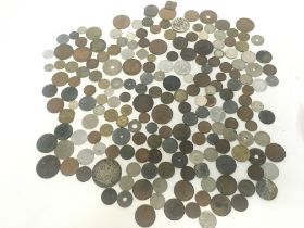 A mixed collection of GB and world coins including