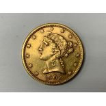 1902 $5 Liberty coin (coronet head) facing left, S