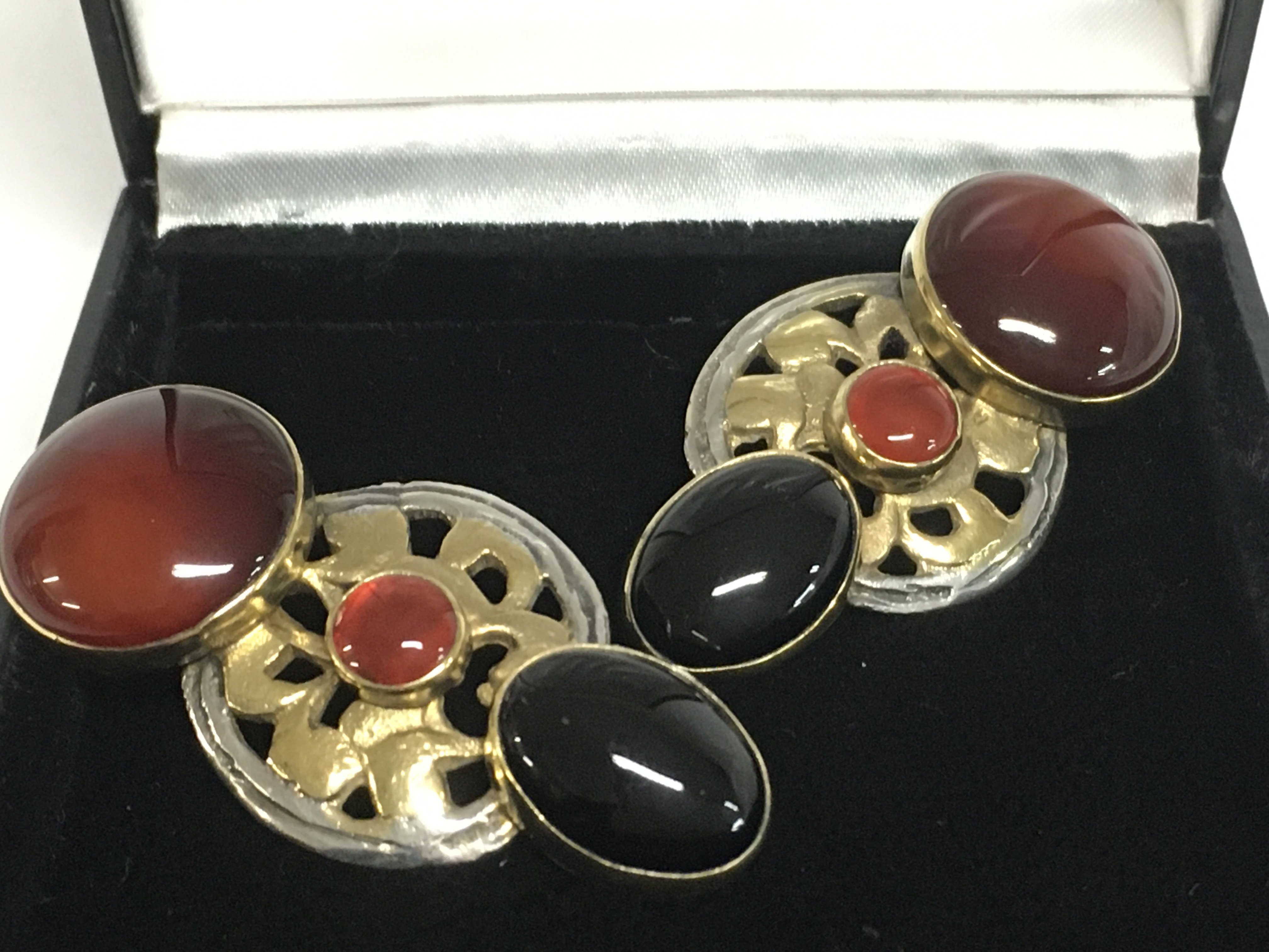 Eileen Loyne hallmarked silver and agate earrings.