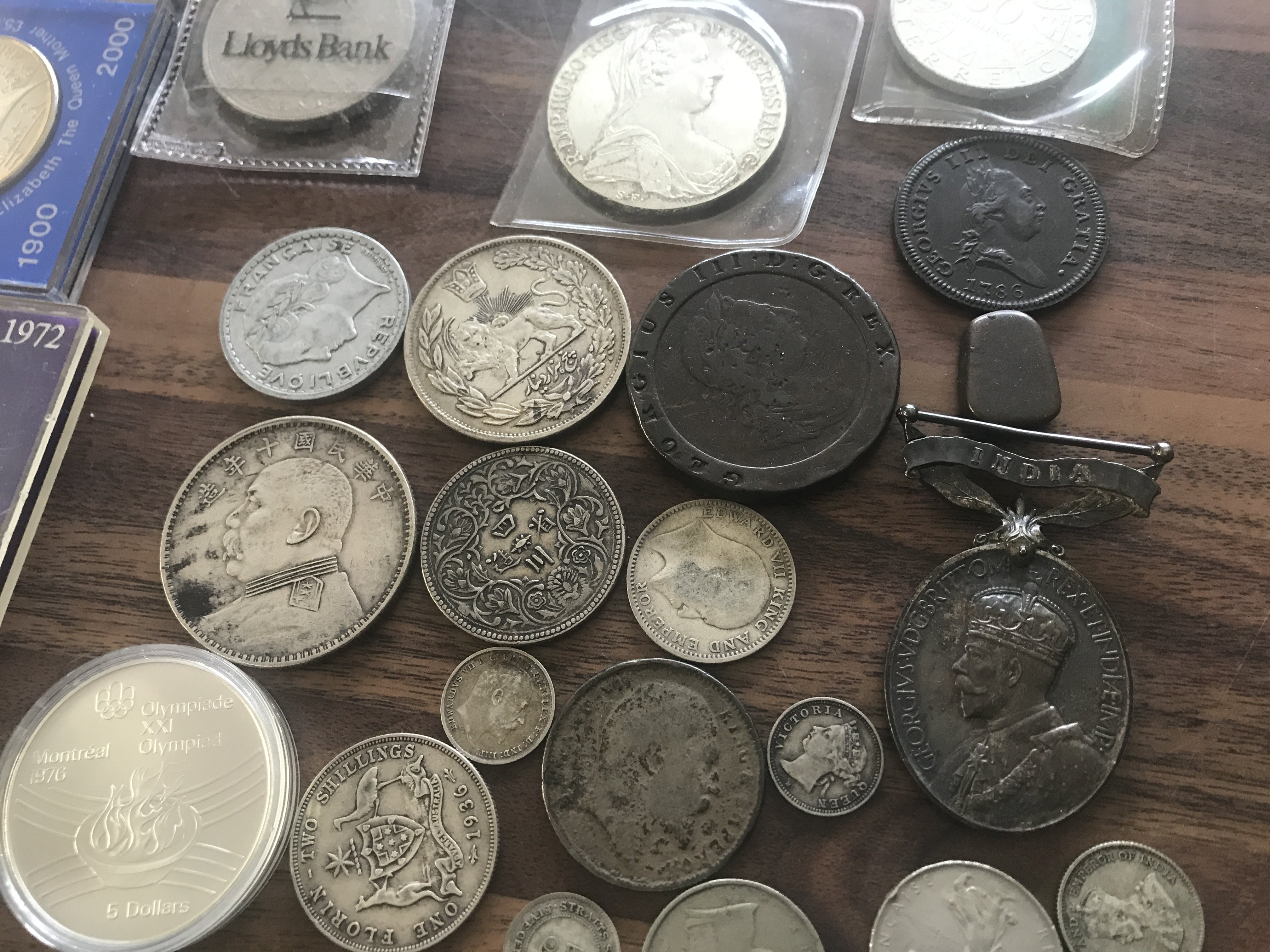 A Collection of coinage including cart wheel coin