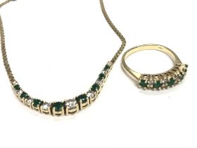 A 14ct emerald and diamond bracelet with matching