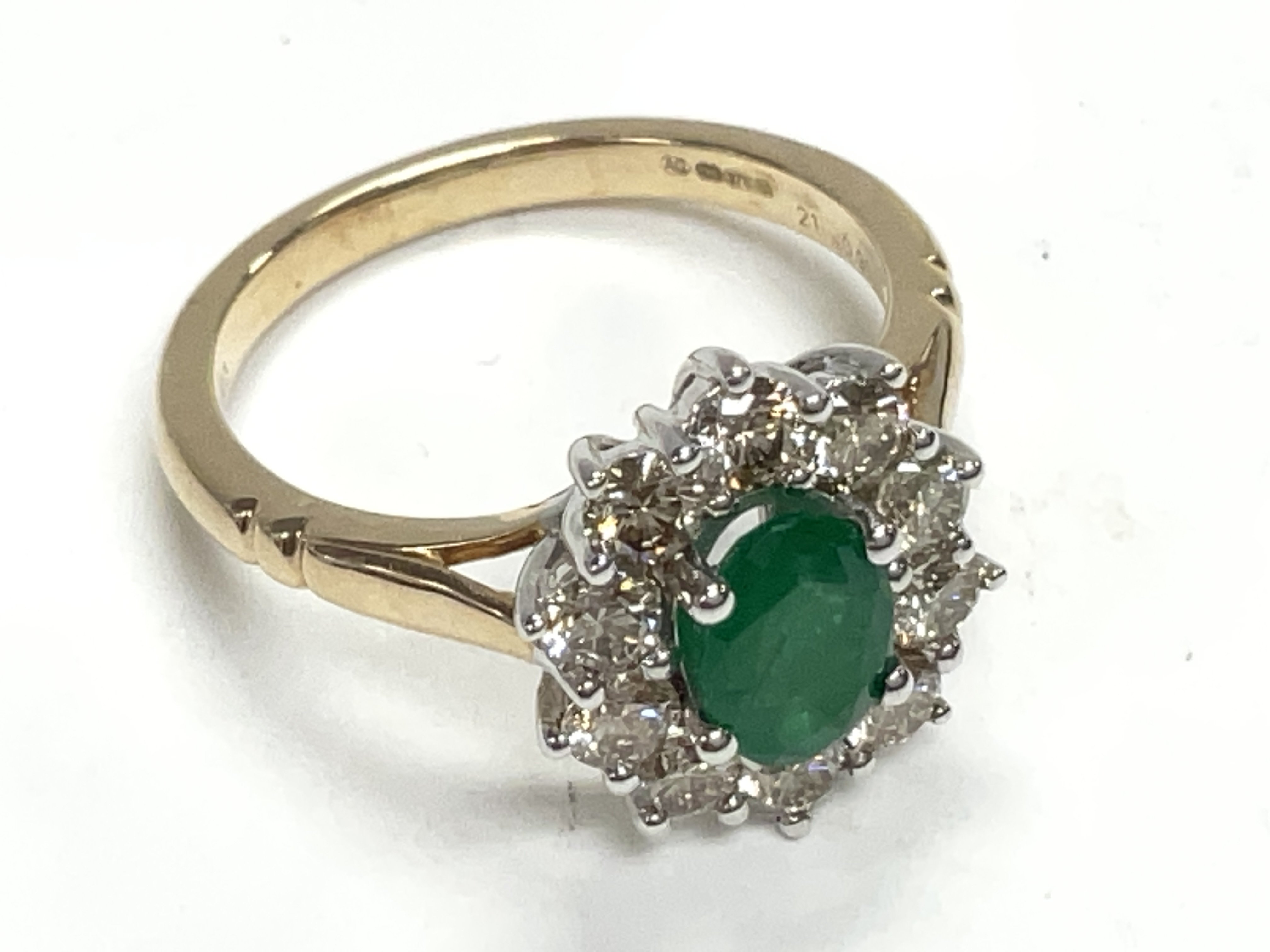 Oval emerald and diamond cluster ring set in 9ct w - Image 2 of 2