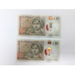Two uncirculated Â£10 GB polymer bank notes, AA46