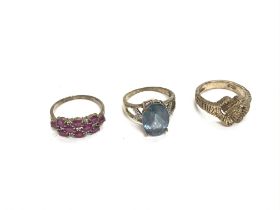 Three 9ct gold rings including a Ruby one size P a