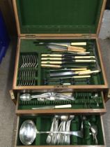 A cased cutlery set including an assortment of cutlery including John Wain, silver plate cutlery,