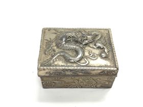 A Chinese white metal box approx 95g and 5.5cm wid
