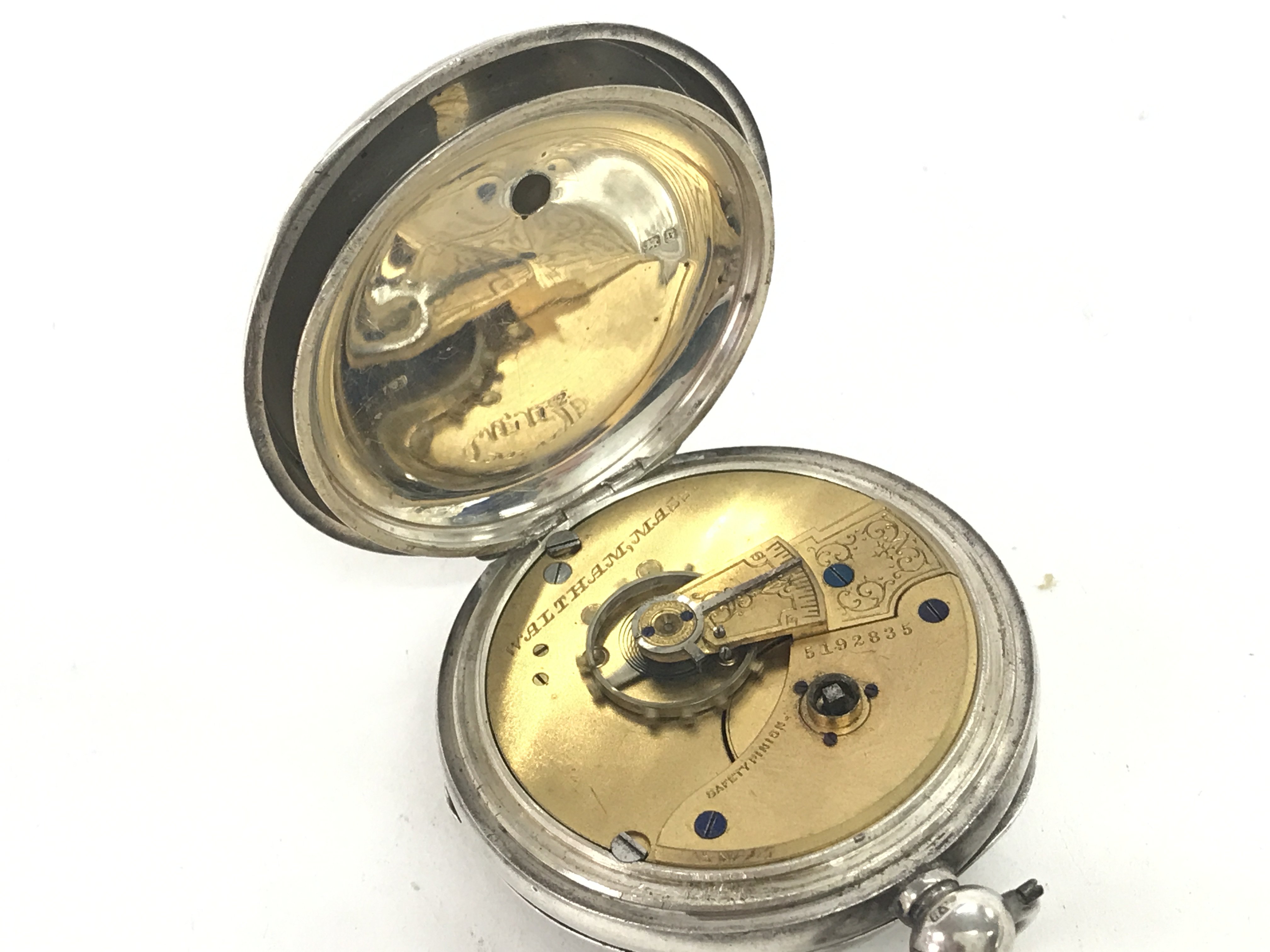 A silver Waltham pocket watch. Winds and runs. App - Image 2 of 2