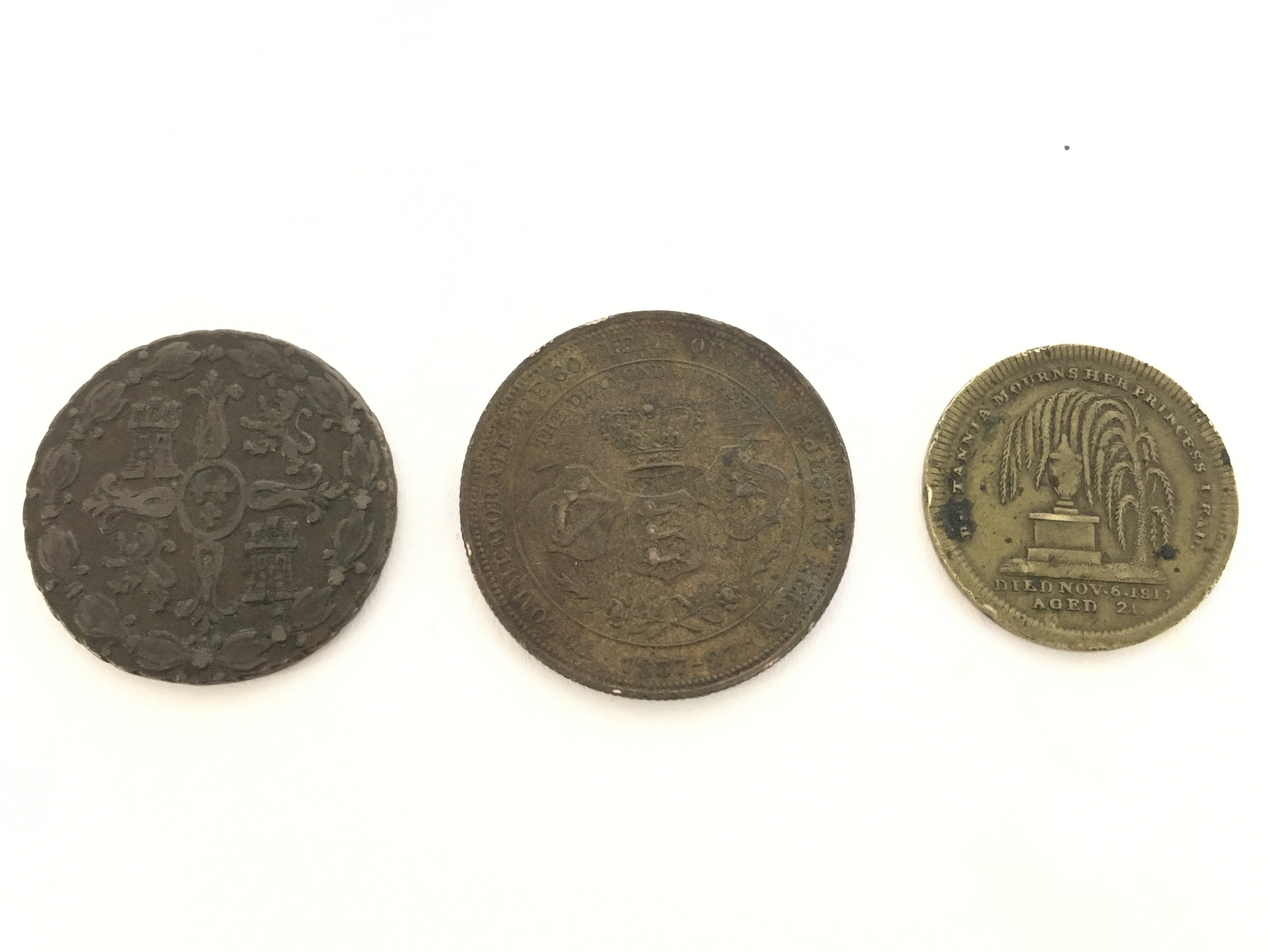 Three bronze coins including a Spanish 1830 Ferdin - Image 2 of 2