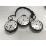 Three silver pocket watches.