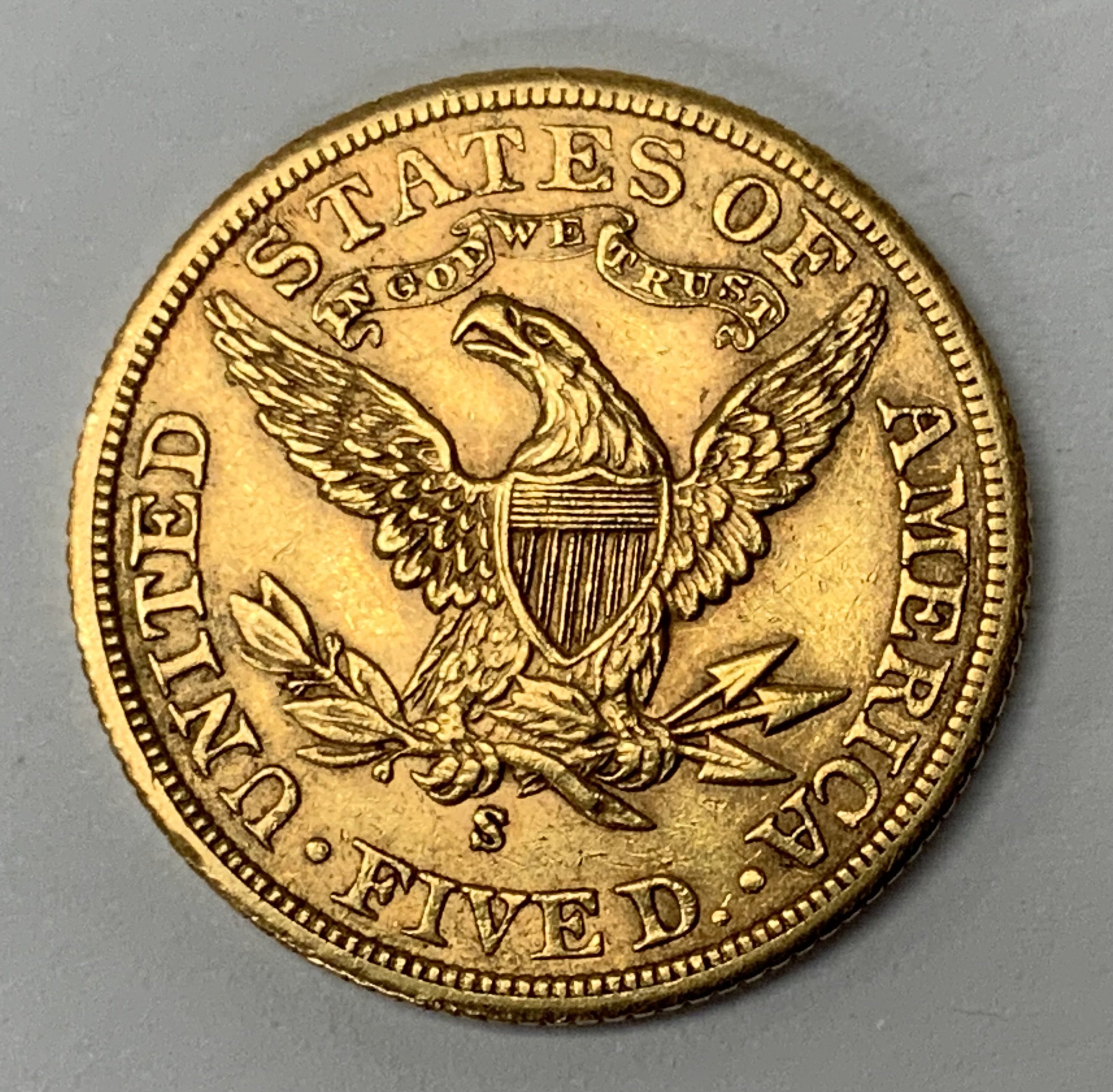 1902 $5 Liberty coin (coronet head) facing left, S - Image 2 of 2