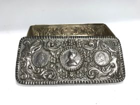 A silver box with coin inserts and Victorian hallm
