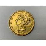 1906 $5 Liberty coin (coronet head) facing left, s