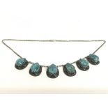 Egyptian style silver faience scarab necklace. Pos