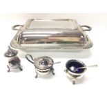 A Silver Plated Tureen and a Condiment Set. NO RES