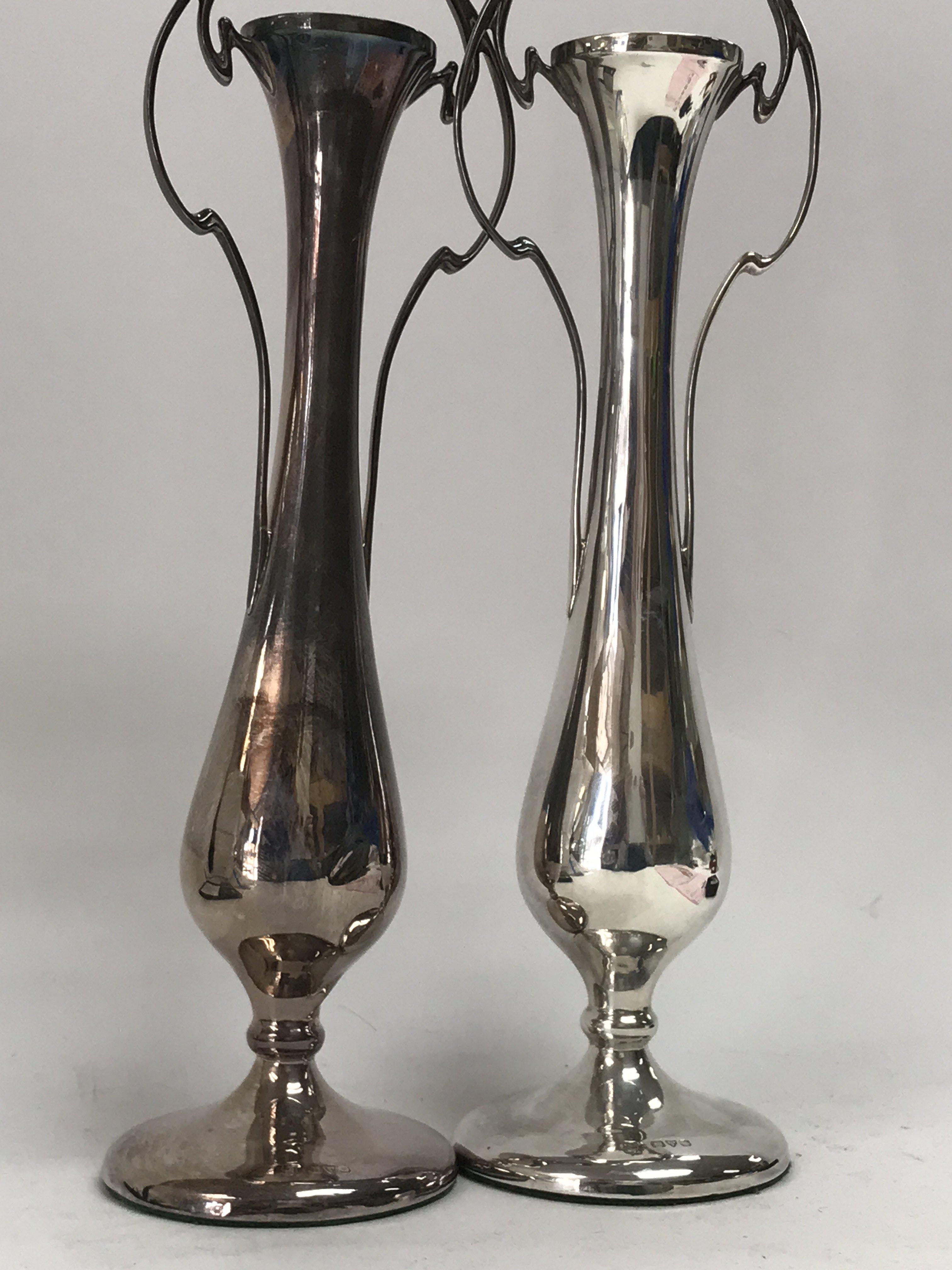 A pair of silver twin handle vases Chester hallmar - Image 2 of 3