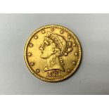 1881 $5 Liberty coin (coronet head) facing left, s