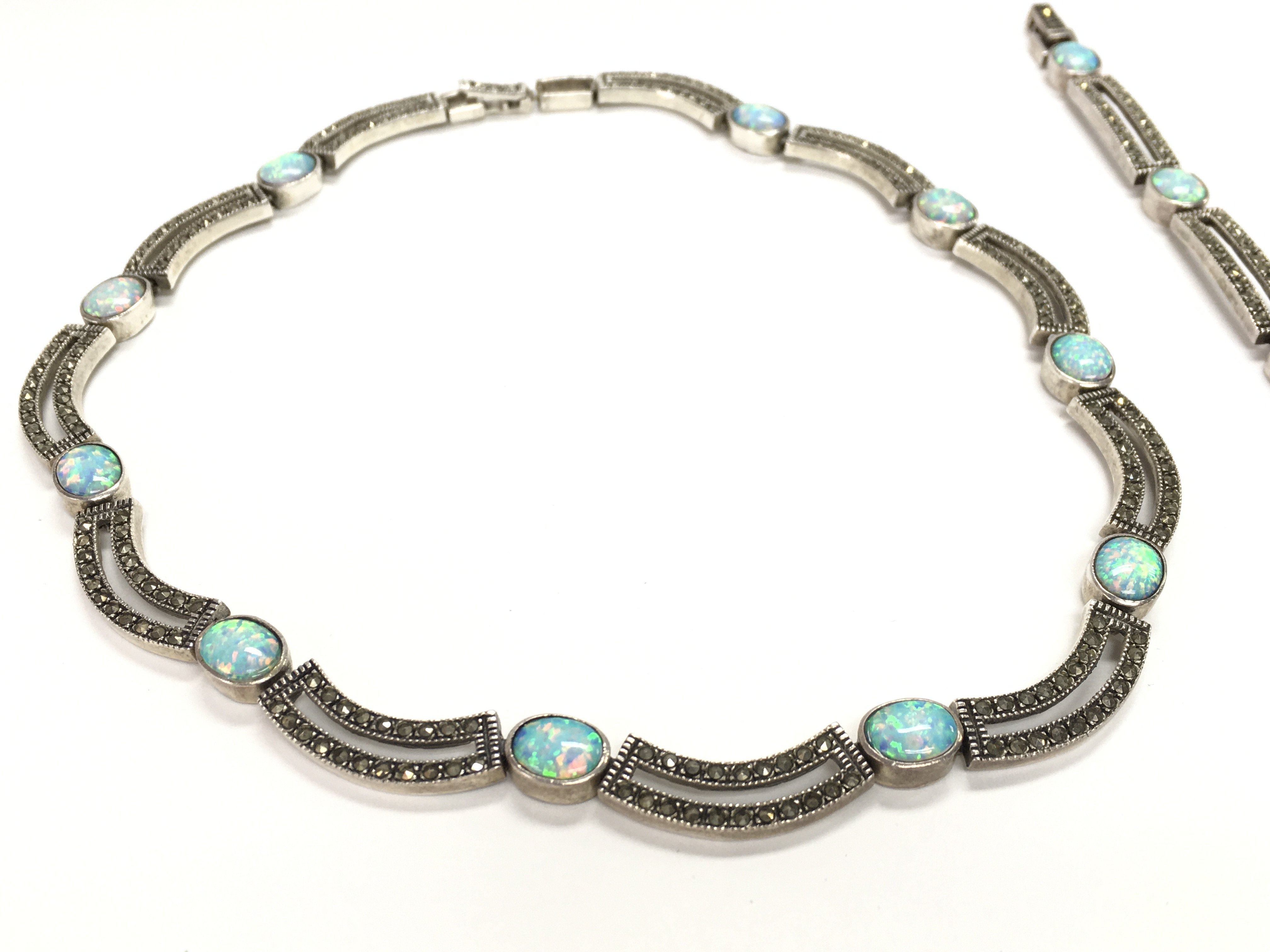 A silver bracelet and necklace set with marcasite - Image 2 of 2