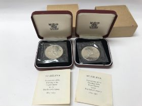 Two silver proof 1973 St Helena coins. NO RESERVE