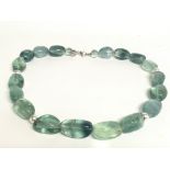 A fluorite bead silver clasped necklace, 188g. Pos