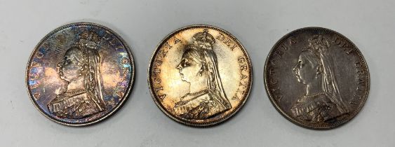 3 Victoria double florins dates inc 1887, 1888, 18