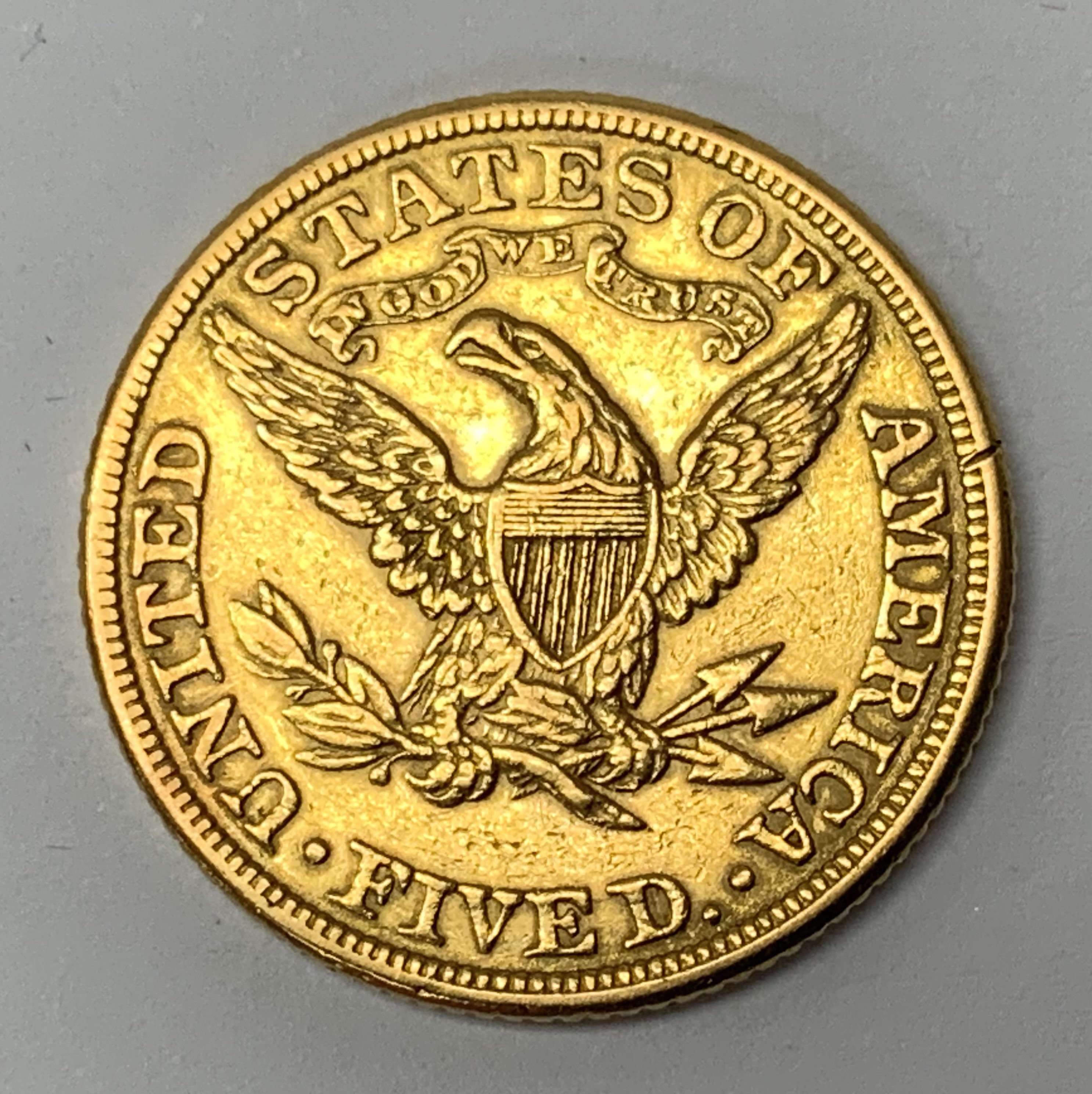 1882 $5 Liberty coin (coronet head) facing left, s - Image 2 of 2