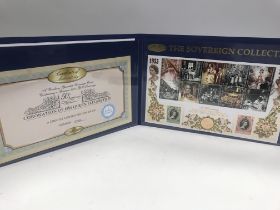 A royal sovereign coronation stamp collection.