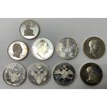 9 Sterling silver coins, total weight 215g. (D).