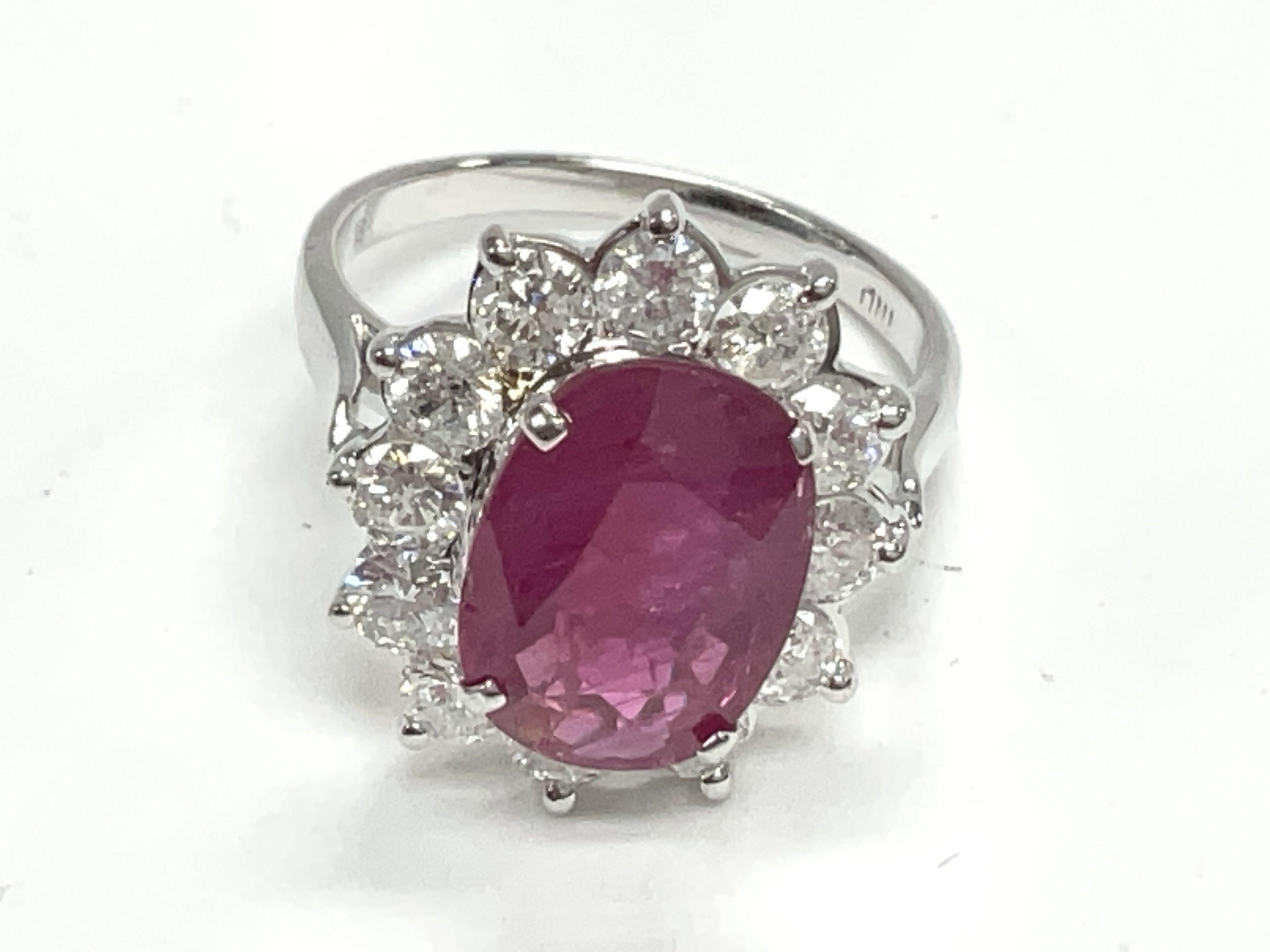 Certificated 18ct white gold large oval ruby and d