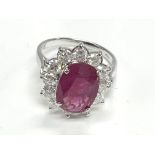 Certificated 18ct white gold large oval ruby and d