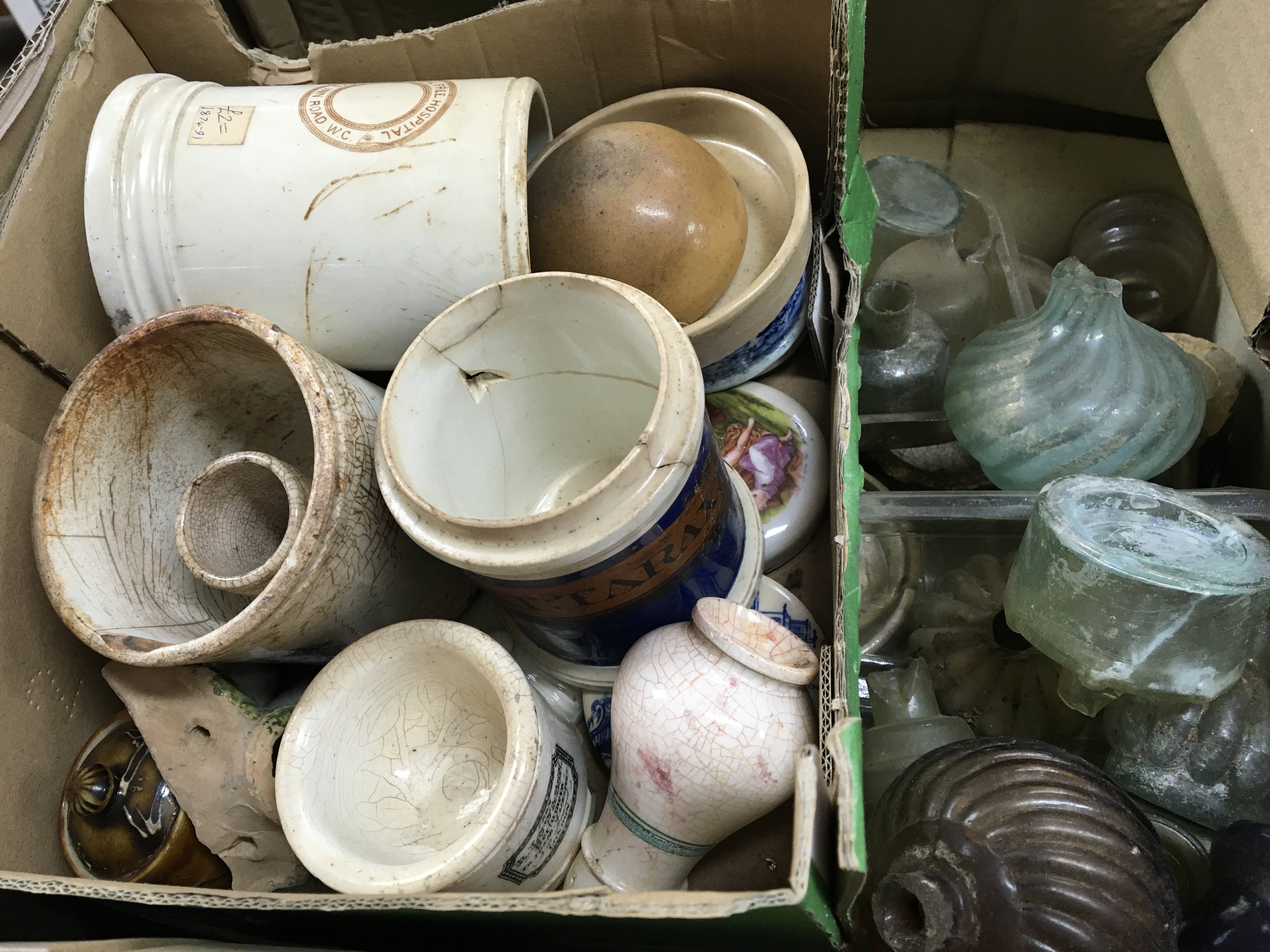 Four boxes containing antique glass bottles 18th c - Image 4 of 4