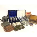 A collection of silver plate items including minia