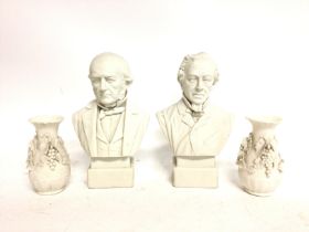 A collection of Parian ware porcelain including bu