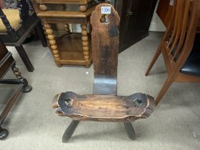 1950s pine tripod legged birthing chair.