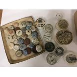 A collection of Victorian ceramic pot lids and bot