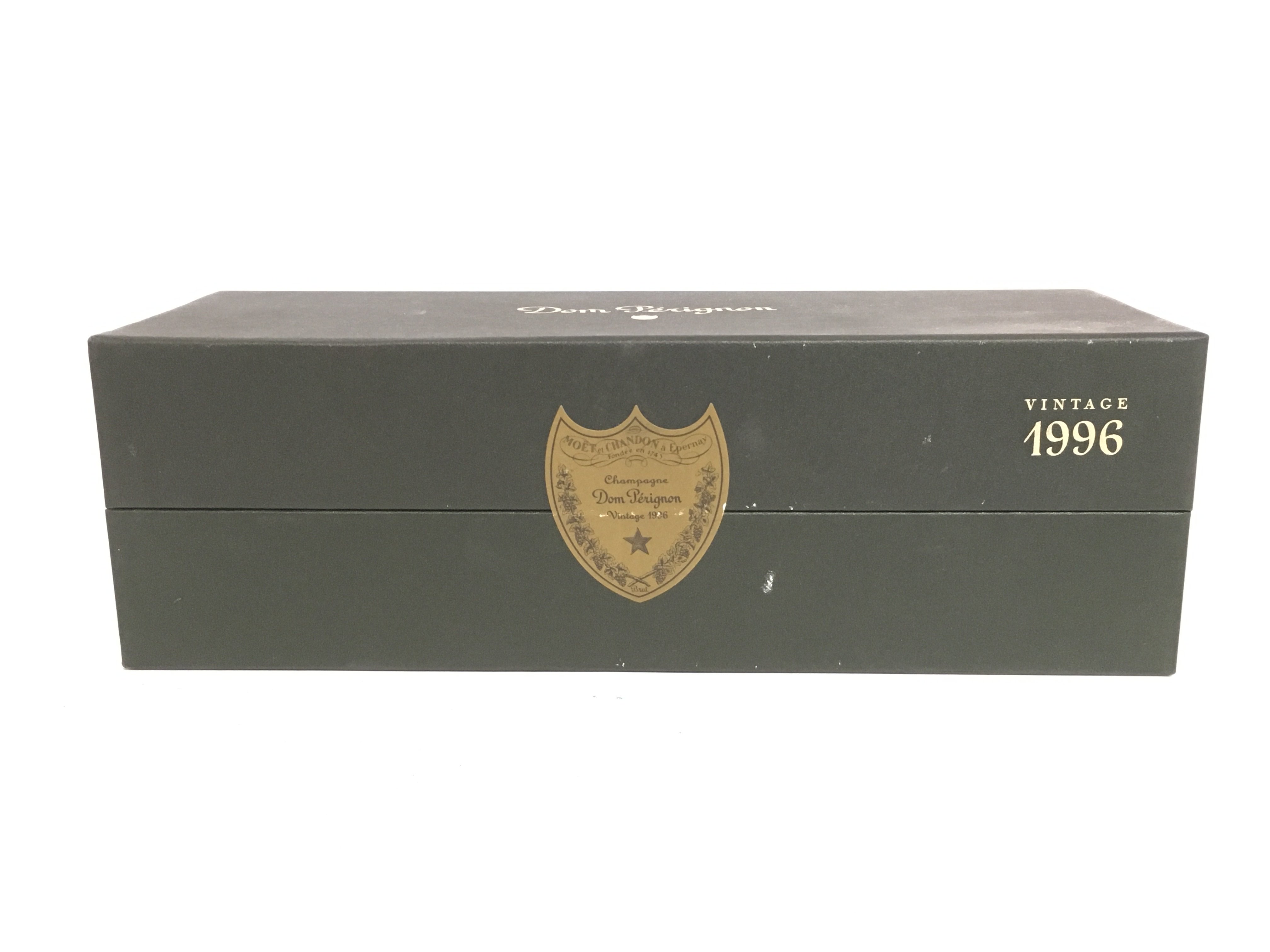 A boxed bottle of Dom Perignon vintage 1996. This