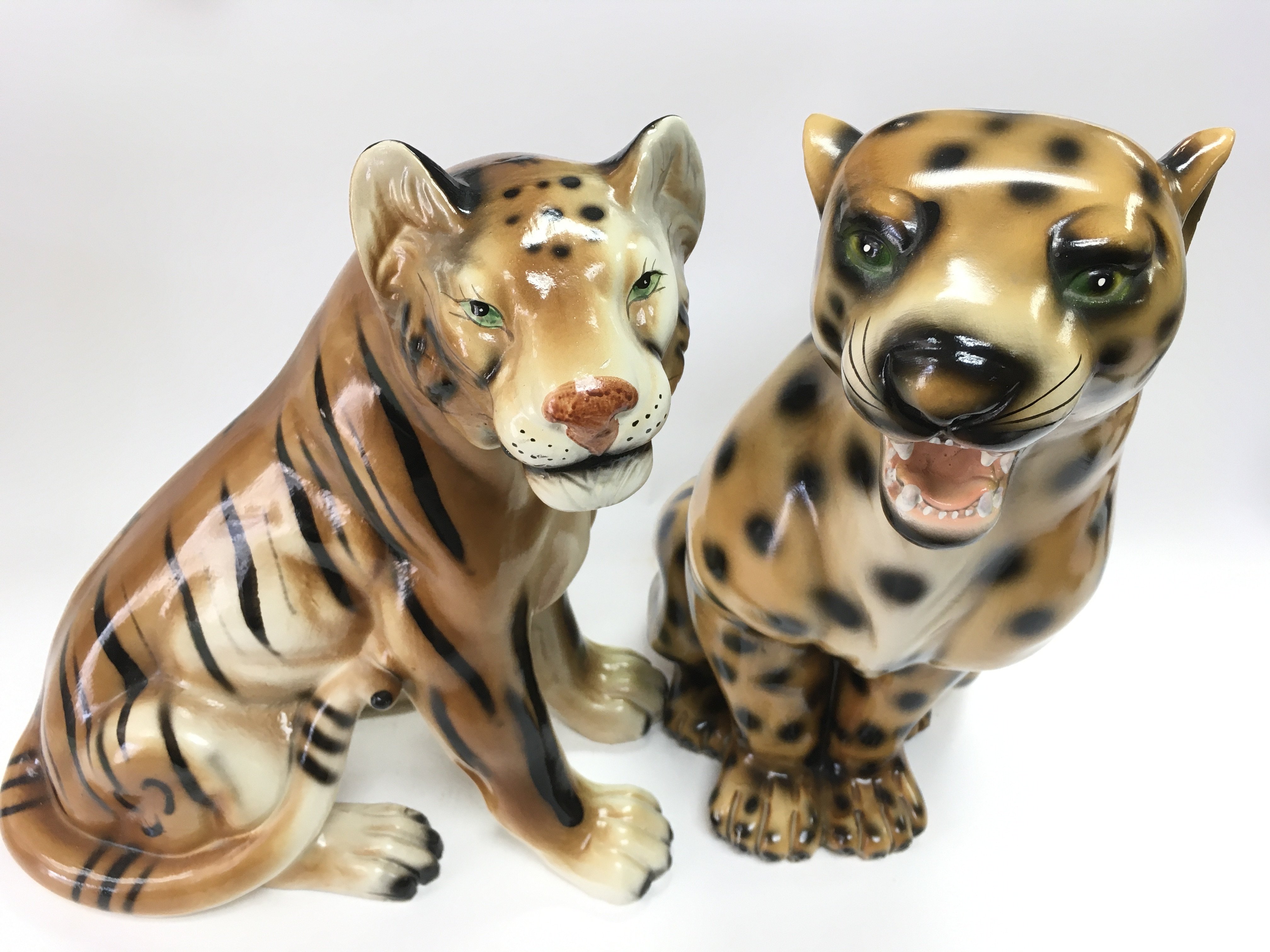 Ceramic figures of a tiger & leopard. Postage Cate
