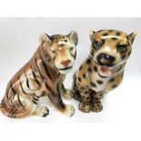 Ceramic figures of a tiger & leopard. Postage Cate