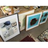 A collection of framed abstract prints including A