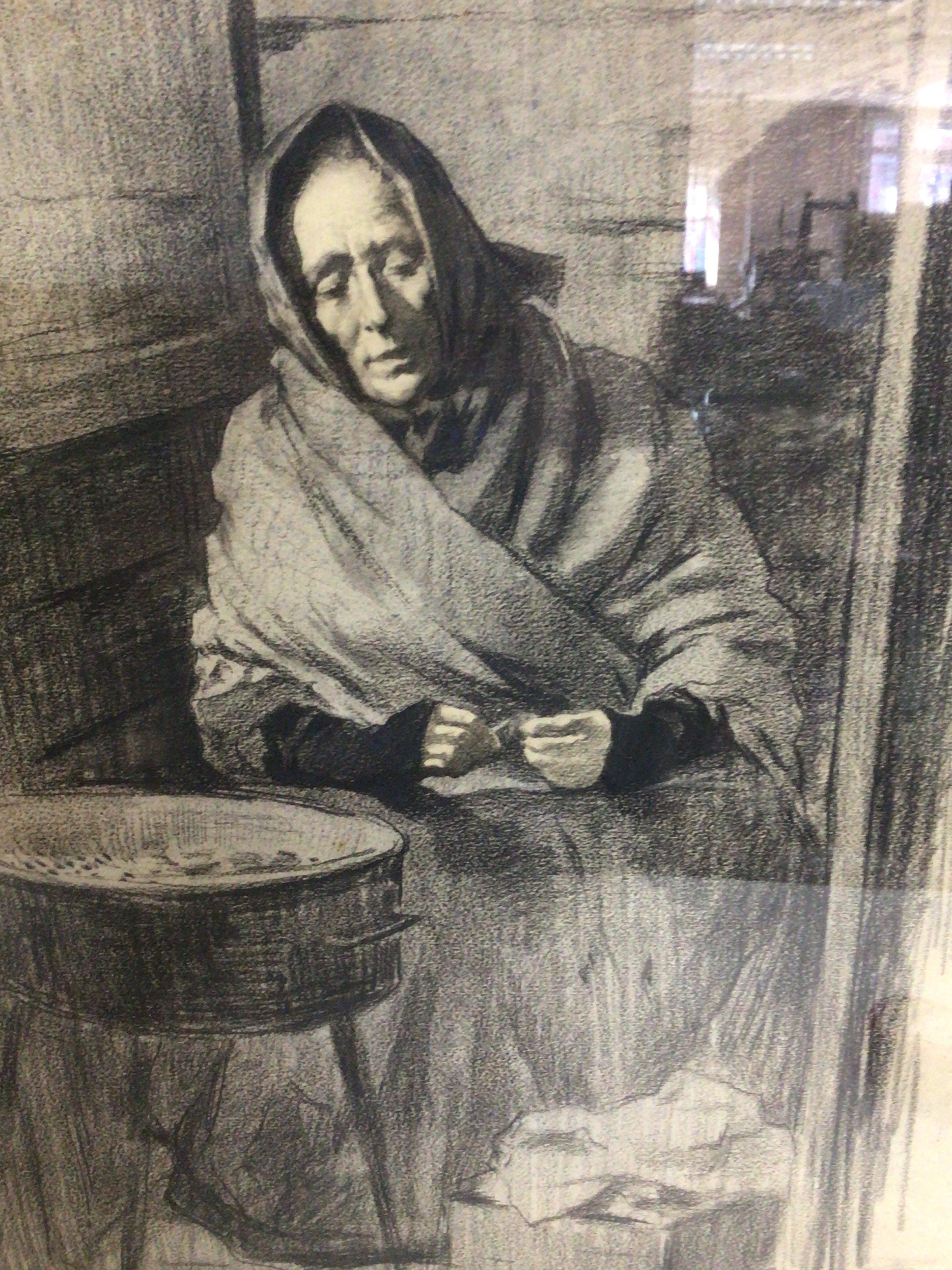 A framed charcoal sketch of a seated woman by Vila - Image 2 of 3