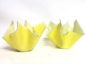 A pair of vintage yellow art glass dishes. This lo